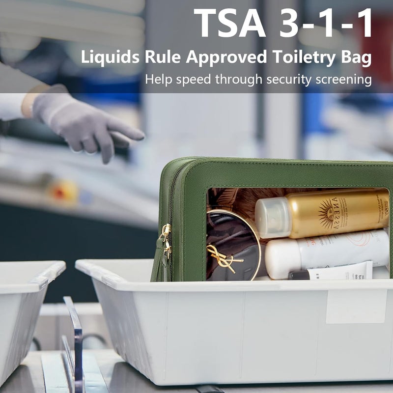 LETGO Clear Makeup Bags, TSA Approved Toiletry Bag with Zipper, Clear Makeup Organizer Fit Carry-on Travel Essentials,Clear Cosmetic Bags for Women Men (O-Green) - Image 2